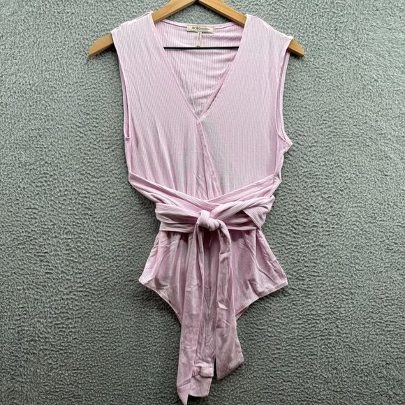 BCBGeneration Surplice Wrap Tie Knit Bodysuit Pink‎ M - Picture 3 of 5
